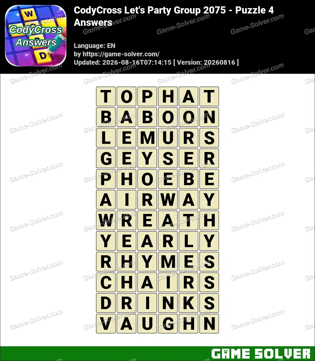 CodyCross Let’s Party Group 2075 – Puzzle 4 Answers